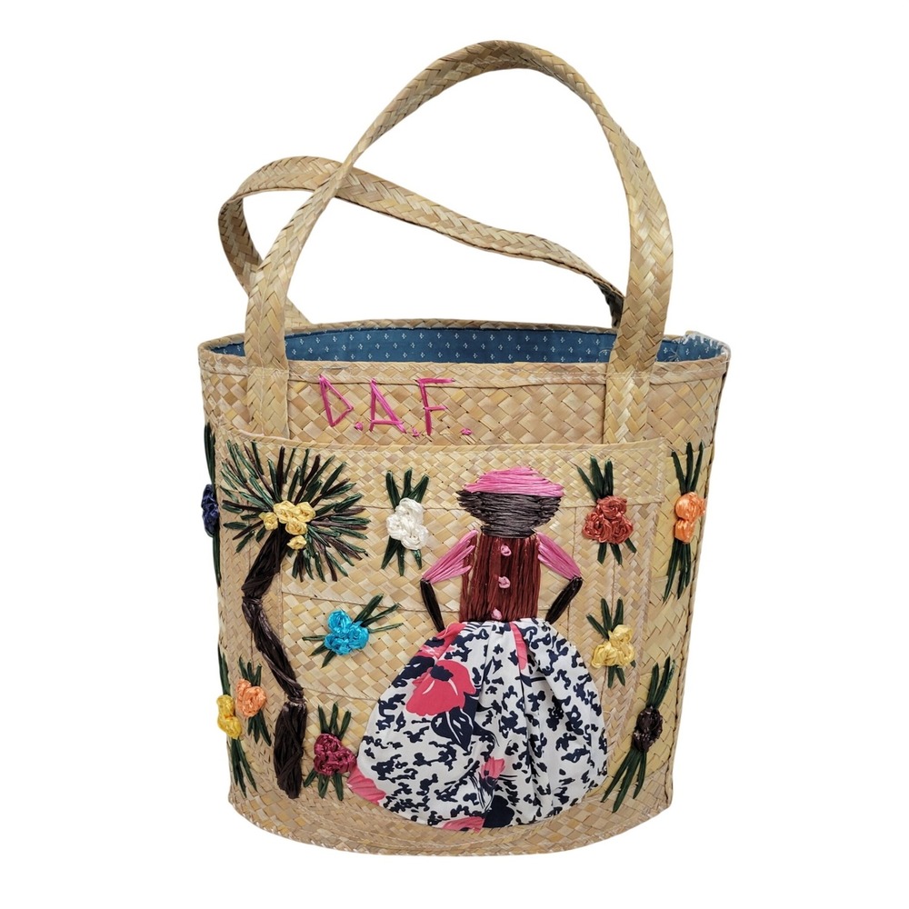 Vintage Handmade Straw Tote Bag Extra Large